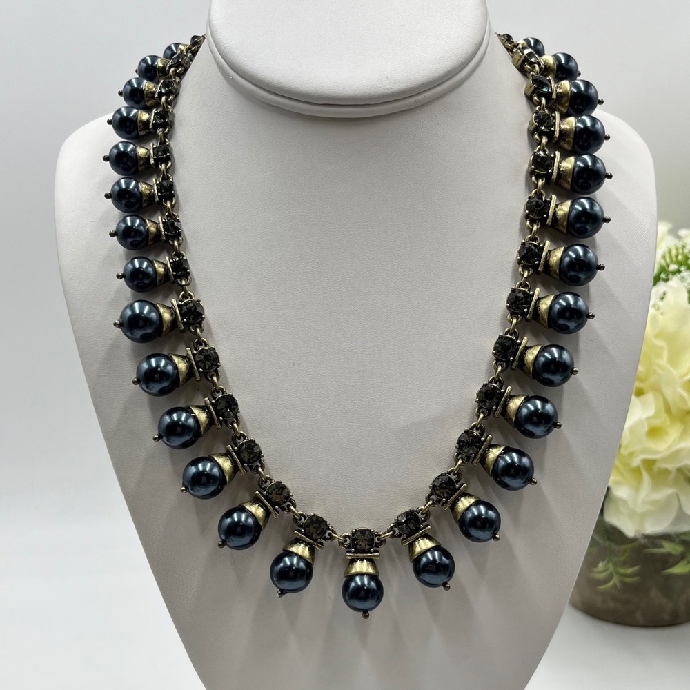 Banana Republic Vintage Dangling Blue Faux‎ Pearl Gray Rhinestone Necklace